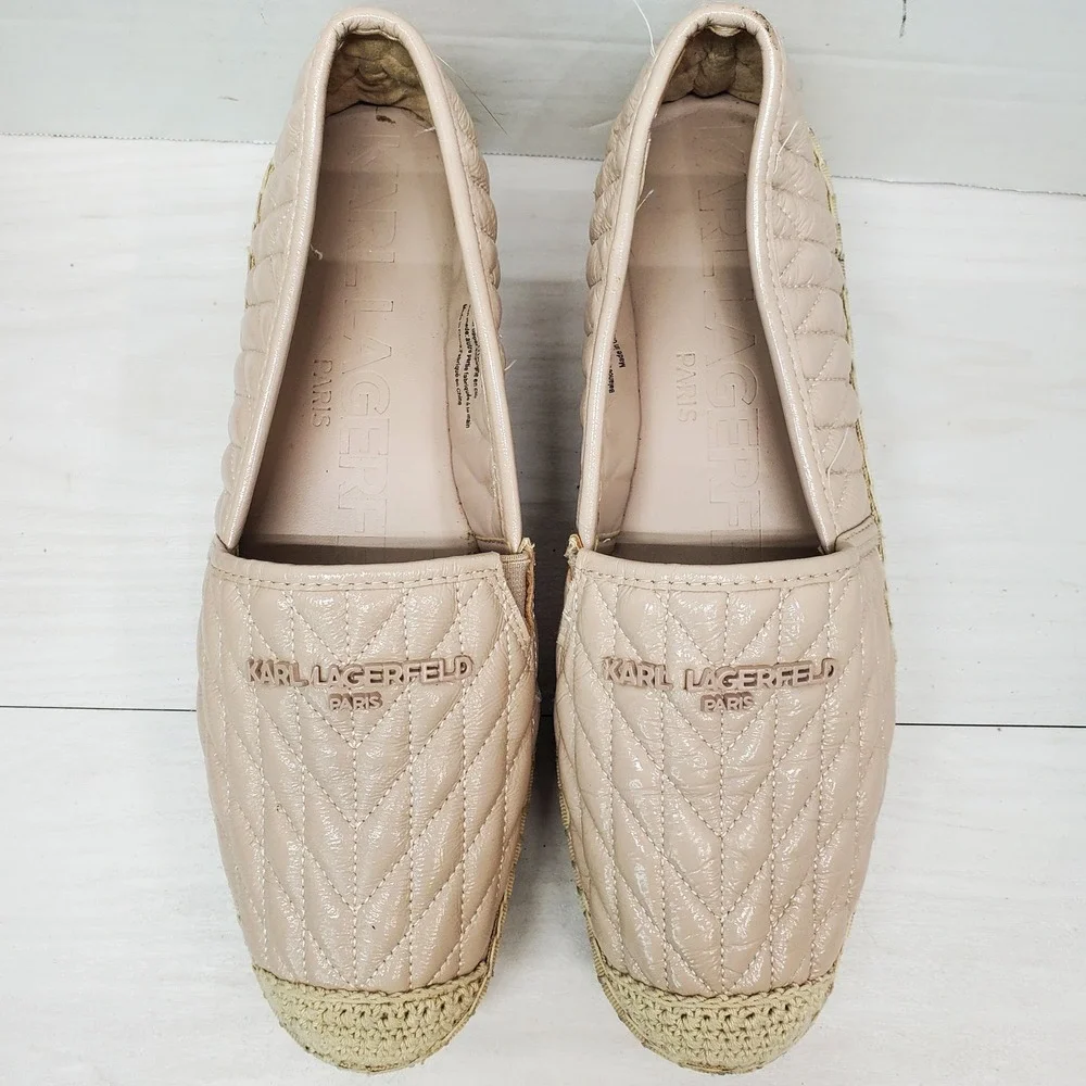Karl Lagerfeld Paris Quilted Patent Espadrille Flats Slip On Shoes Women 11M